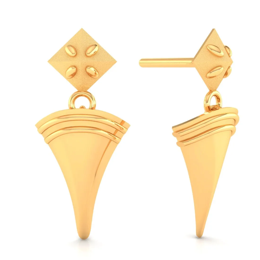 22KT (916) Yellow Gold Cone-shaped Dangle Drop Earrings