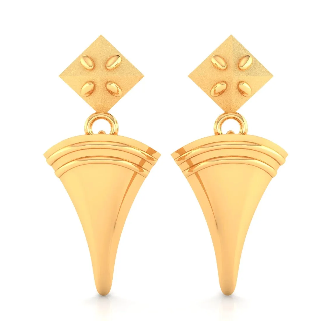 22KT (916) Yellow Gold Cone-shaped Dangle Drop Earrings