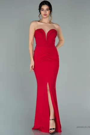29882 Red Slit Sweetheart Strapless Dress