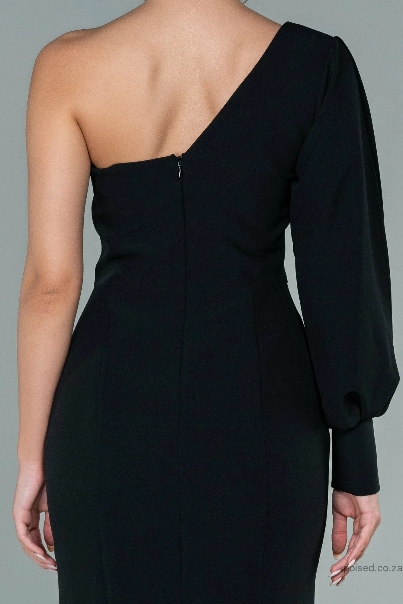 29912 Black One Sleeve Slit Mermaid Dress