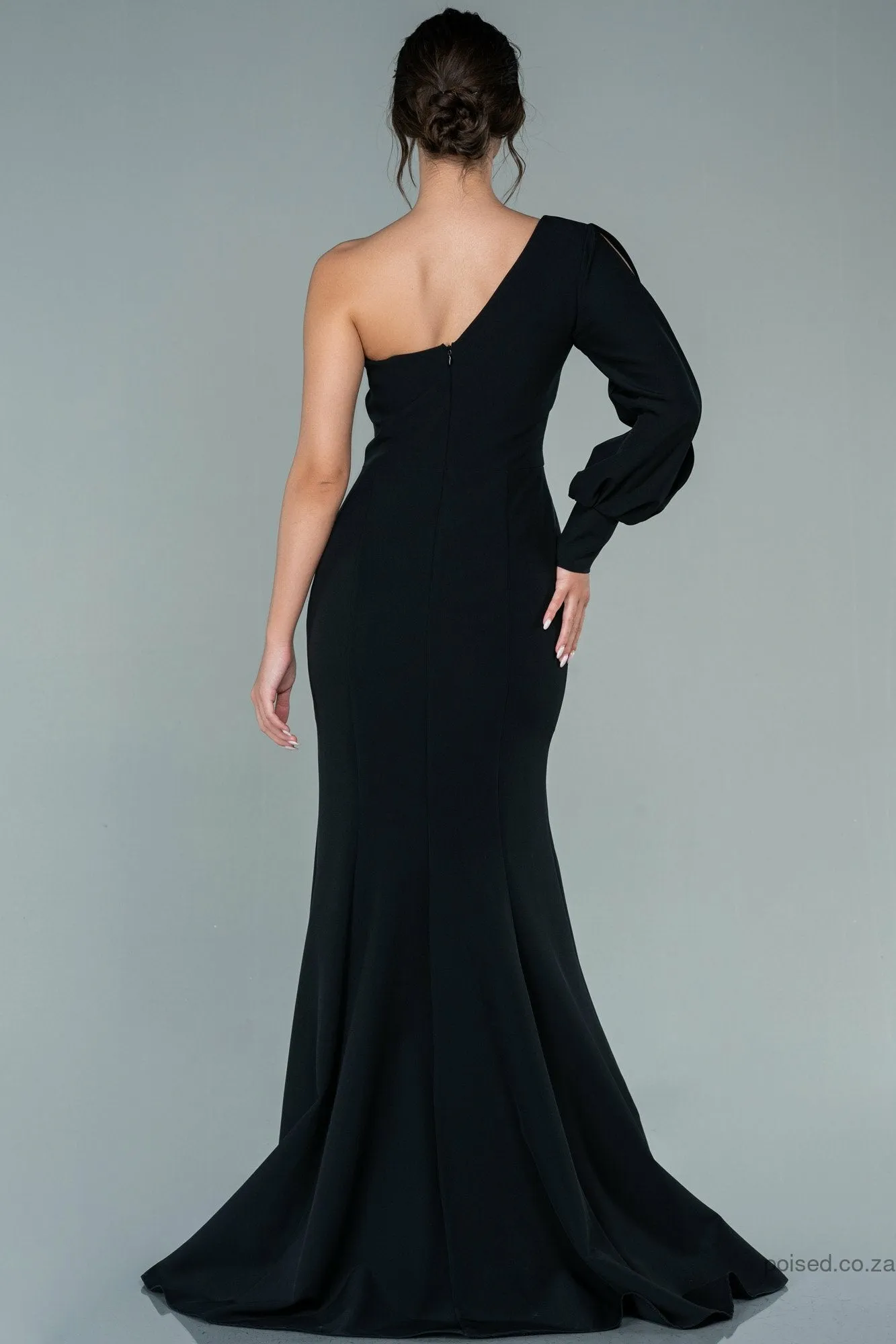 29912 Black One Sleeve Slit Mermaid Dress