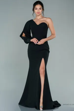 29912 Black One Sleeve Slit Mermaid Dress