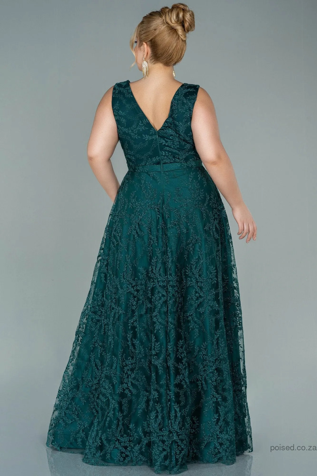 29949 Emerald Green Embroidered Tulle Princess Dress