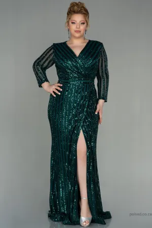 30258 Emerald Green Sequins Slit Mermaid Dress