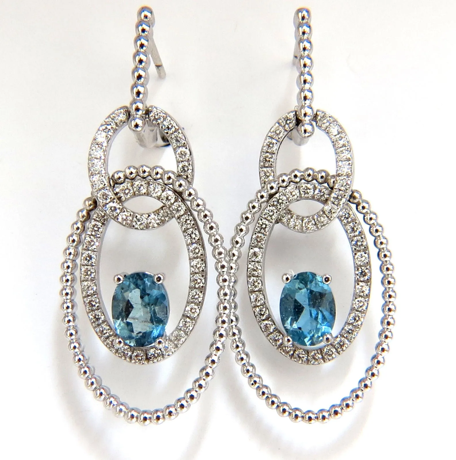 3.52ct natural blue aquamarine diamonds dangle earrings 14kt Dangle Loops