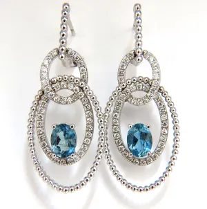 3.52ct natural blue aquamarine diamonds dangle earrings 14kt Dangle Loops