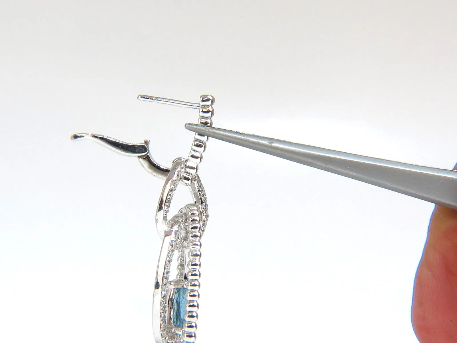 3.52ct natural blue aquamarine diamonds dangle earrings 14kt Dangle Loops