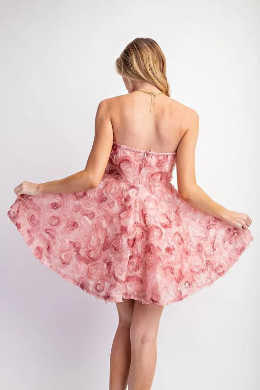 3D Floral Applique Flare Mini Dress