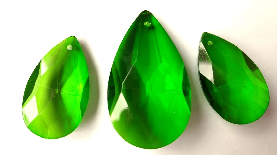 3pc Dark Green Teardrop Chandelier Crystals, Green Set For Princess Crown