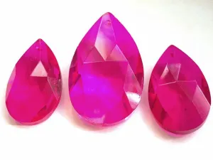 3pc Fuchsia Teardrop Chandelier Crystals, Hot Pink Set For Princess Crown