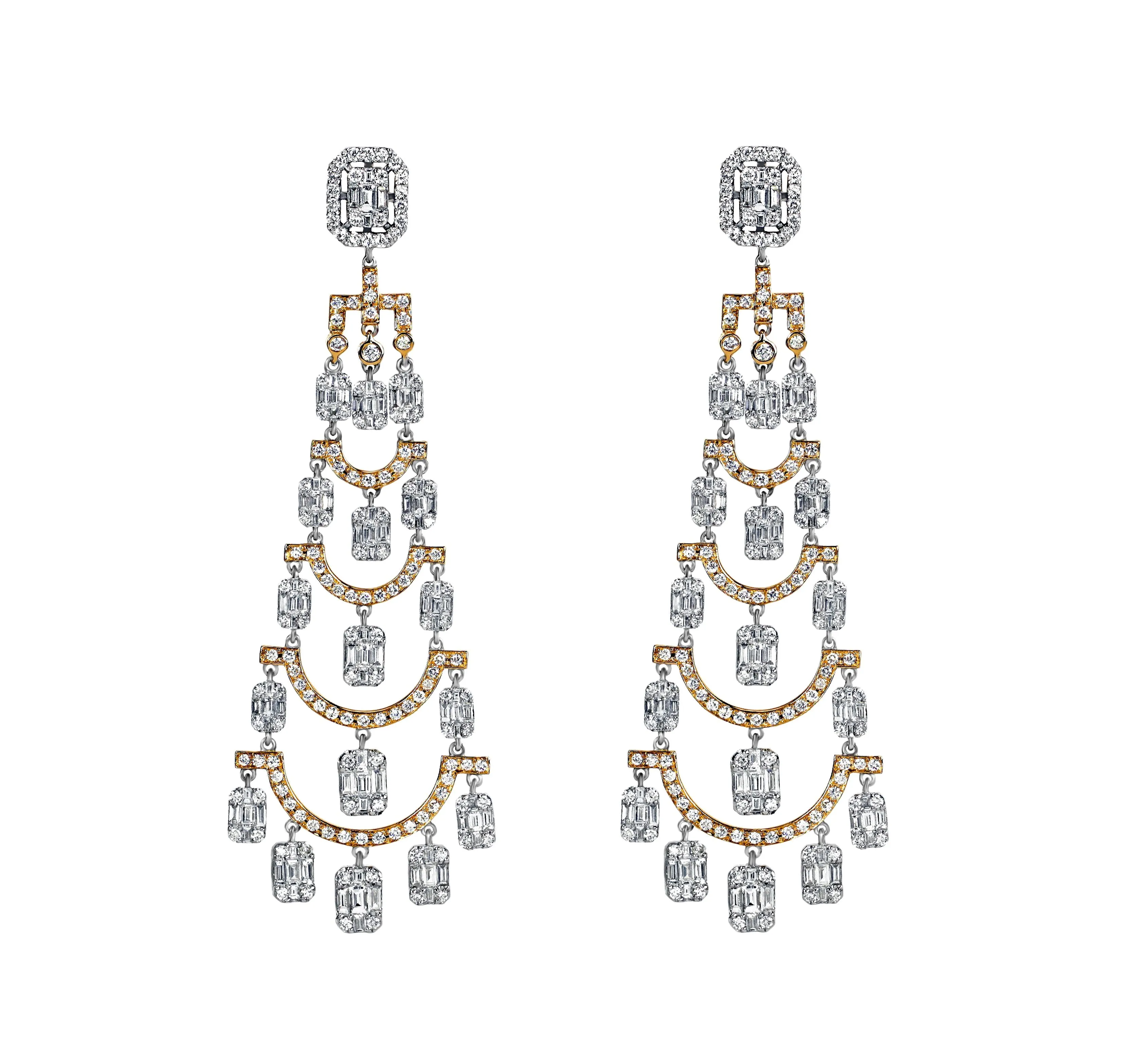 5.38tcw Round & Baguette Diamonds in 18K White Gold Chandelier Earrings