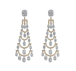 5.38tcw Round & Baguette Diamonds in 18K White Gold Chandelier Earrings