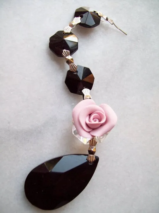 6 Chandelier Crystal Triple Bead Ornaments with Roses