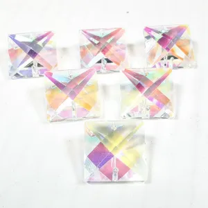6 Iridescent Chandelier Crystals, 22mm AB Square Prisms Chandelier Parts