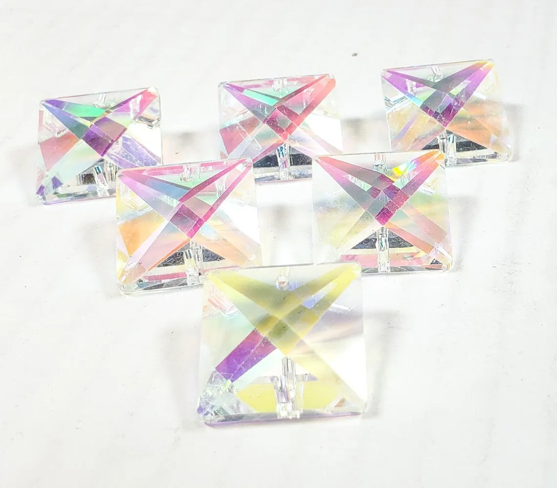 6 Iridescent Chandelier Crystals, 22mm AB Square Prisms Chandelier Parts