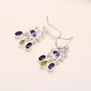 925 Sterling Silver Iolite & Peridot Chandelier Earrings
