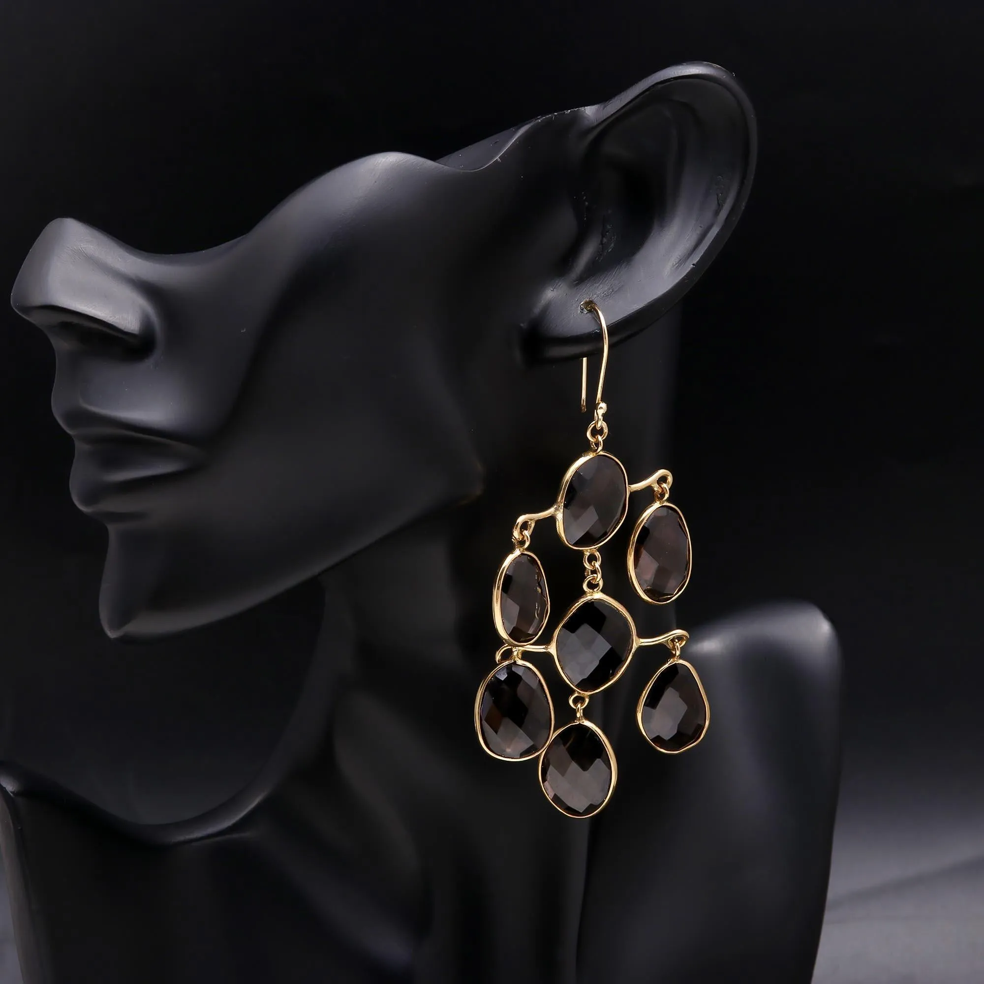 925 Sterling Silver Smoky Quartz Chandelier Earrings