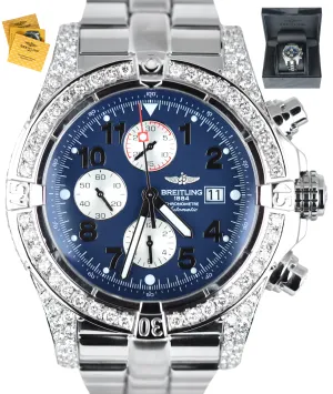 9.50ctw Diamond Breitling Super Avenger Chronograph Blue Stainless 48mm A13370