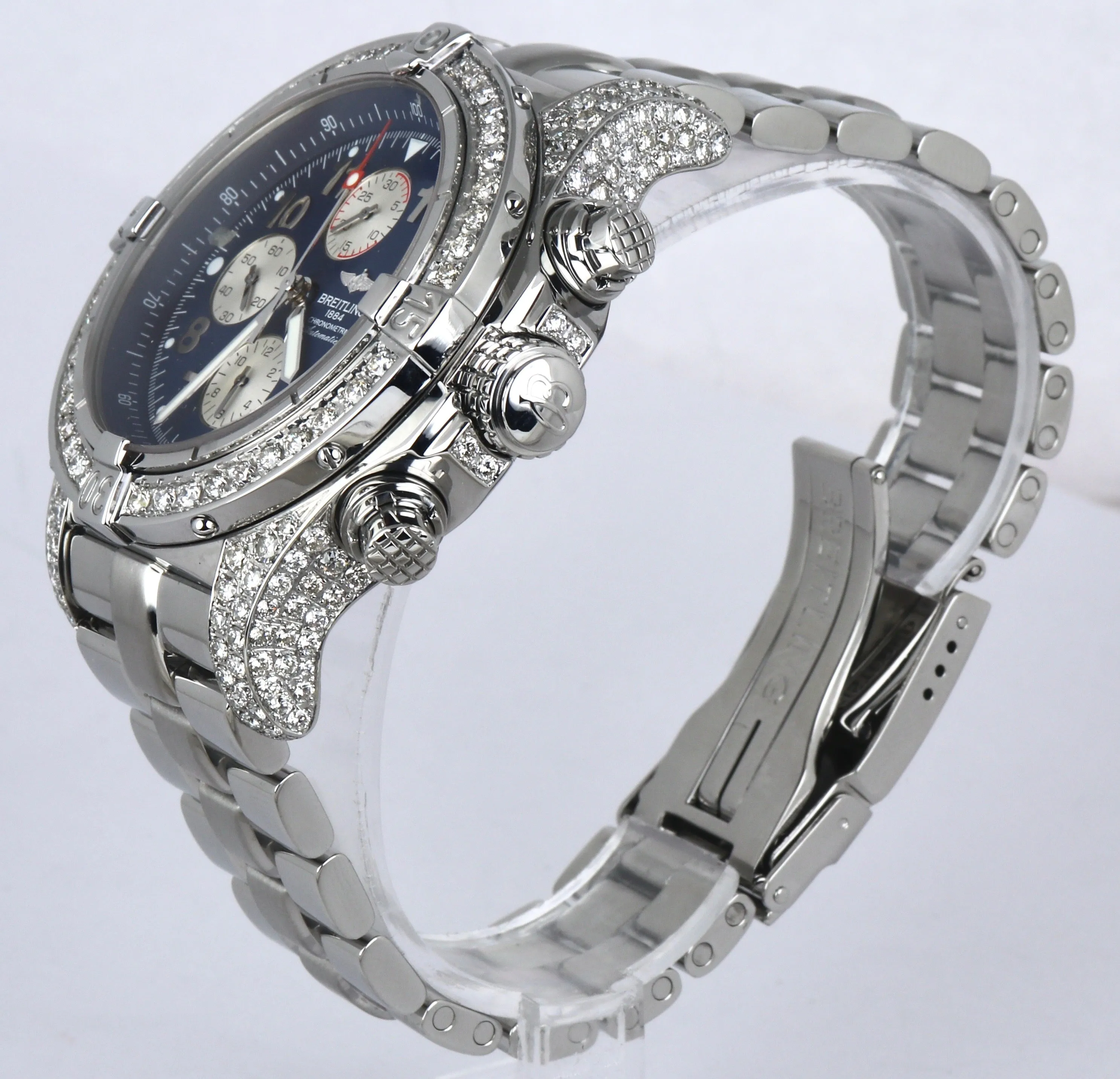 9.50ctw Diamond Breitling Super Avenger Chronograph Blue Stainless 48mm A13370