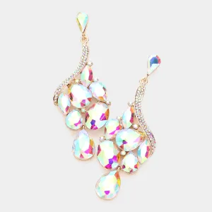 AB Crystal Multi Stone Cluster Dangle Pageant Earrings on Gold | Drop Earrings | 589398
