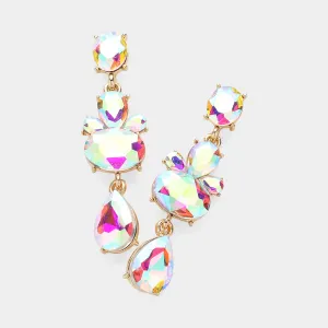 AB Multi Stone Cluster Pageant Dangle Earrings on Gold | AB on Gold Pageant Earrings |  632186