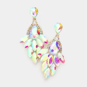AB Teardrop Accented Marquise Cluster Stone Pageant Chandelier Earrings on Gold | Prom Earrings | 540223