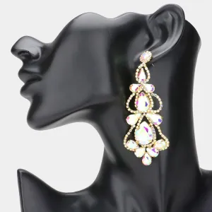 AB Teardrop Cluster Chandelier Pageant Earrings on Gold | AB Evening Earrings |  630824