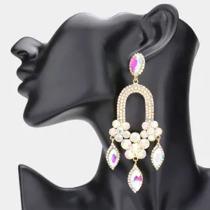 AB Triple Marquise Stone Drop Chandelier Pageant Earrings on Gold | Prom Earrings |  588734