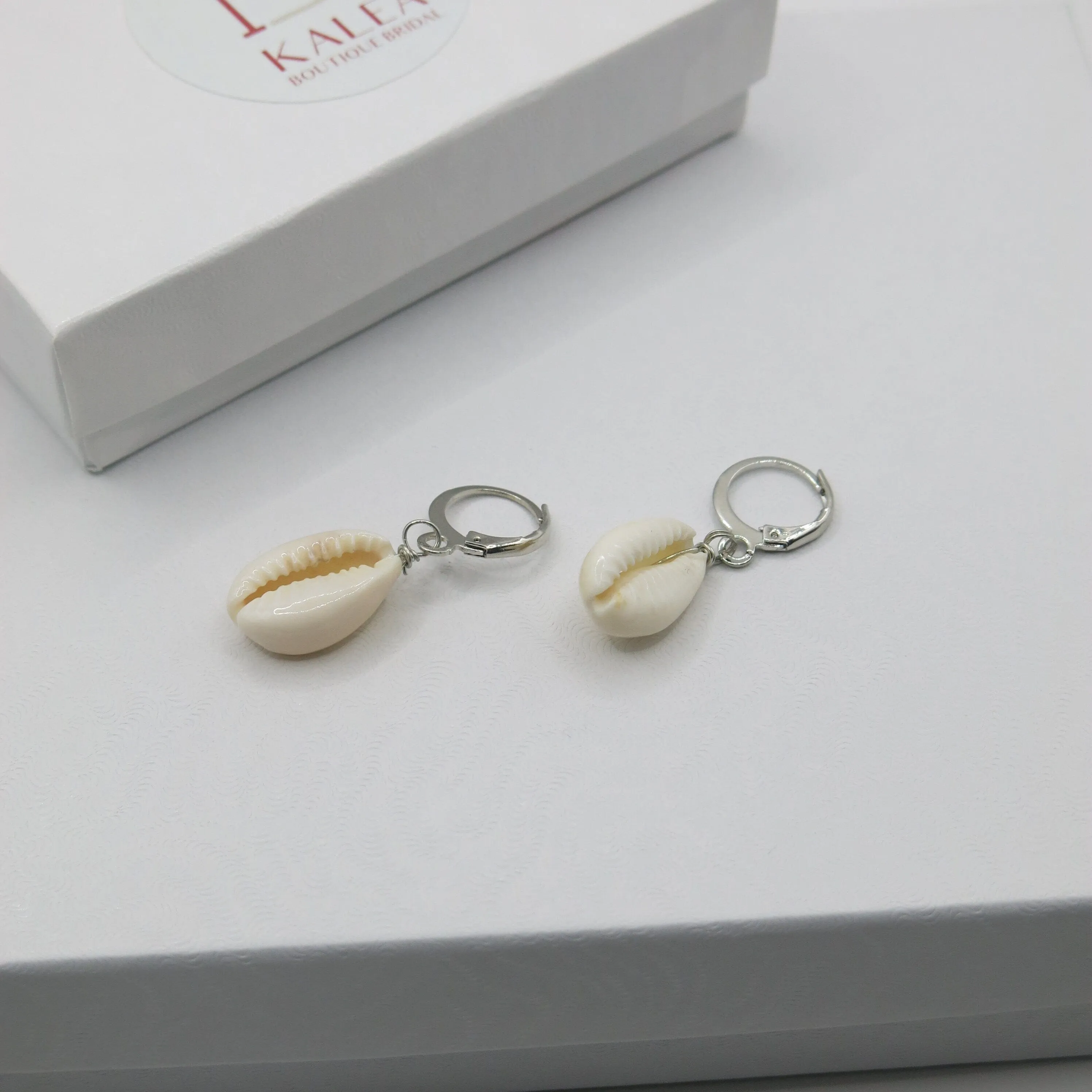 African Cowrie Seashell Hoop Earrings, White Kauri Beach Wedding Earrings, Bridal Shower Shell Dangle Lever Earrings