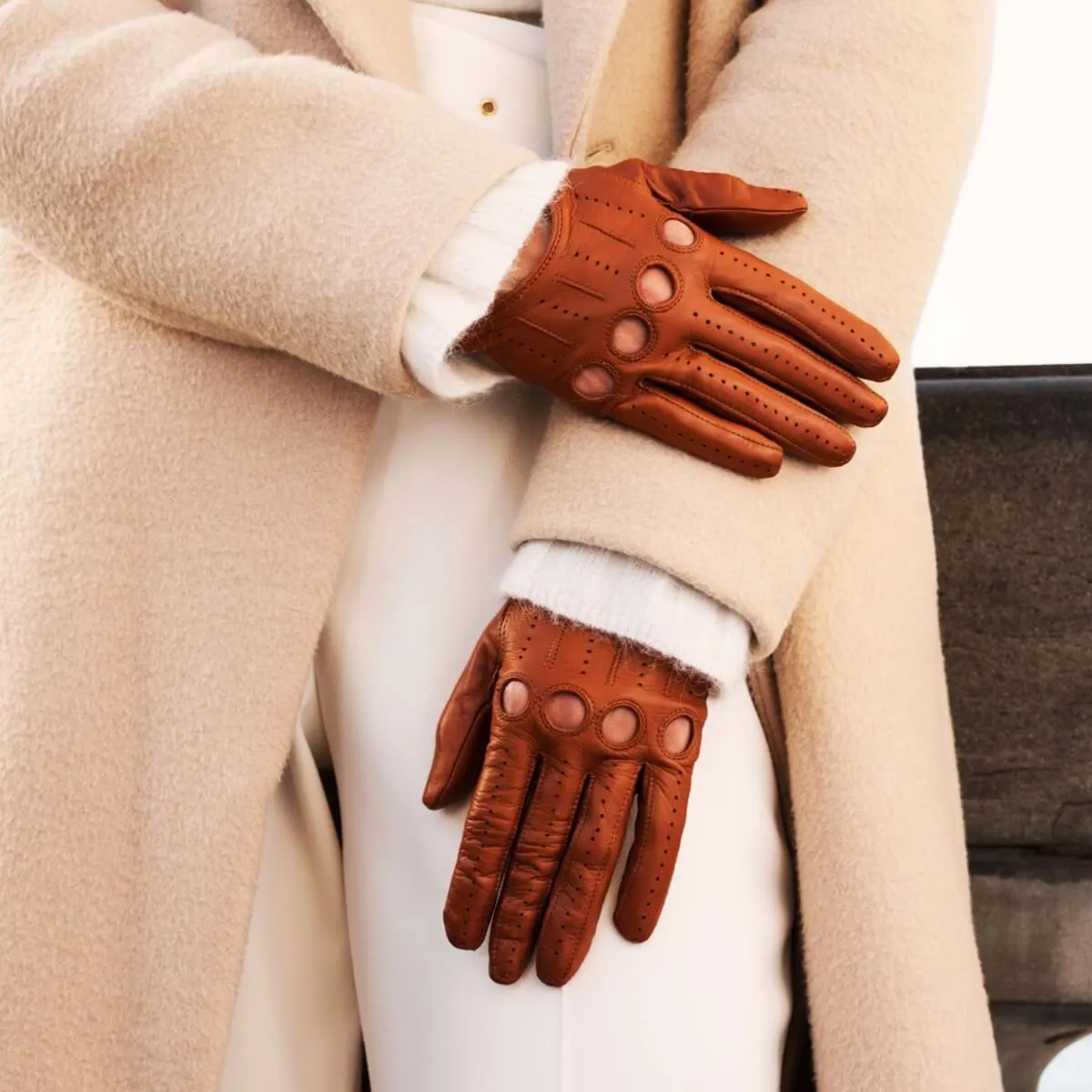 Alessa (cognac) - classic Italian lambskin leather driving gloves & touchscreen feature