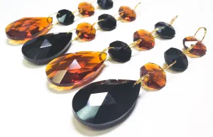 Amber and Black Teardrop Chandelier Crystal Ornaments Pack of 4