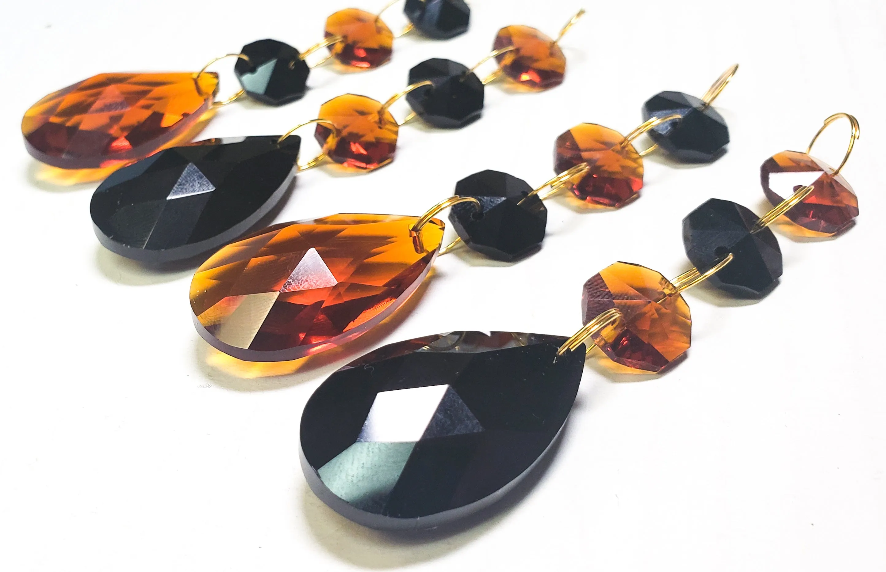 Amber and Black Teardrop Chandelier Crystal Ornaments Pack of 4