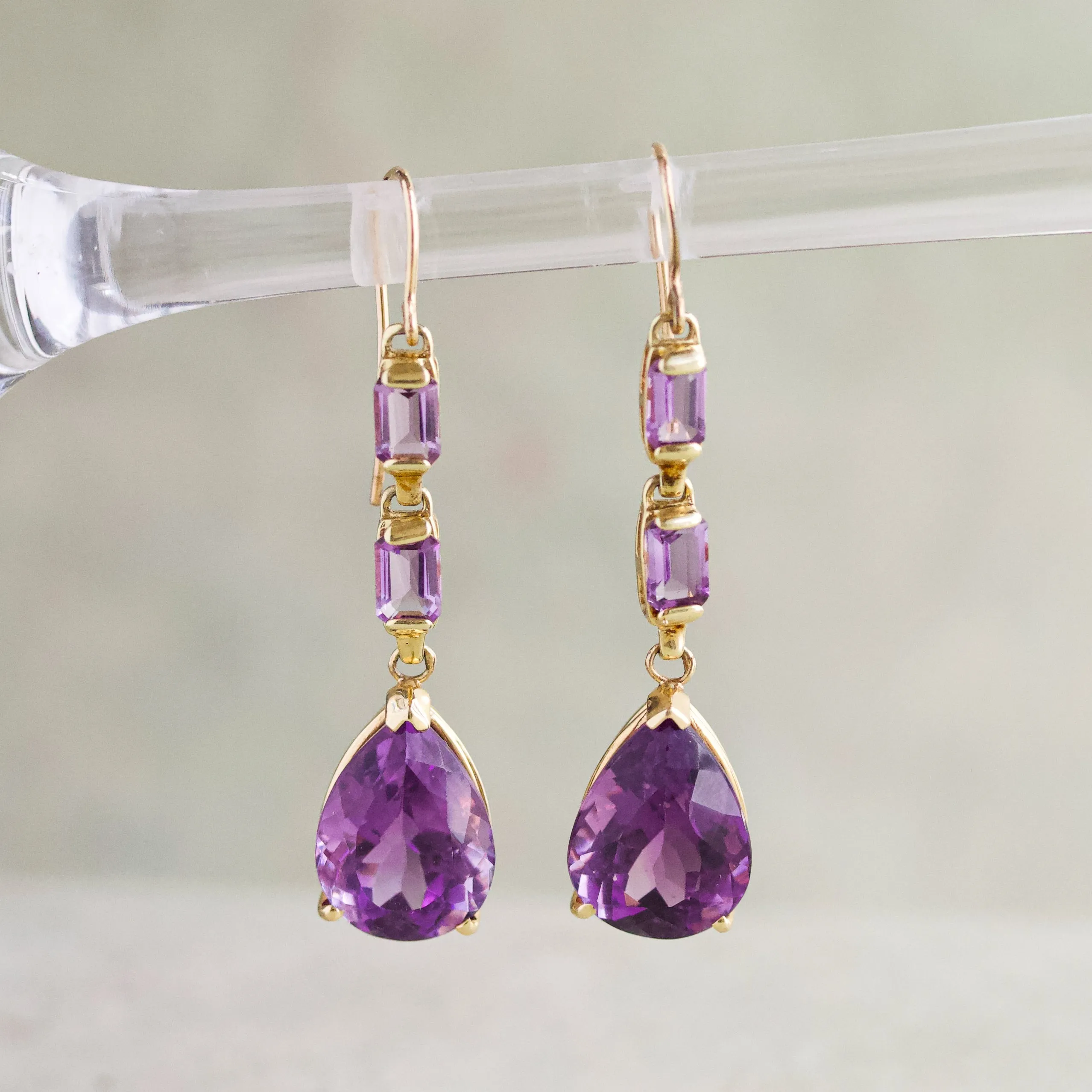 Amethyst Pearshape Chandelier Earrings, 14k