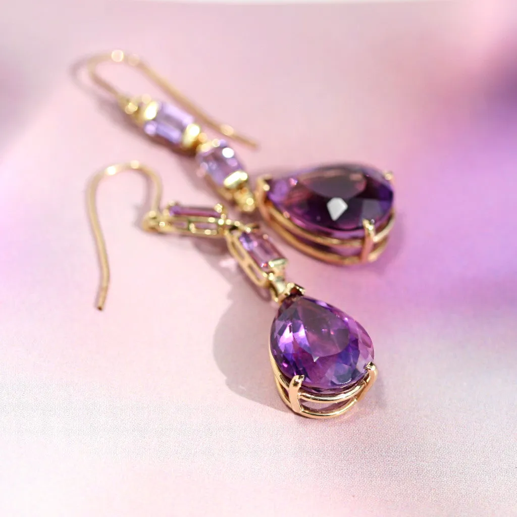 Amethyst Pearshape Chandelier Earrings, 14k