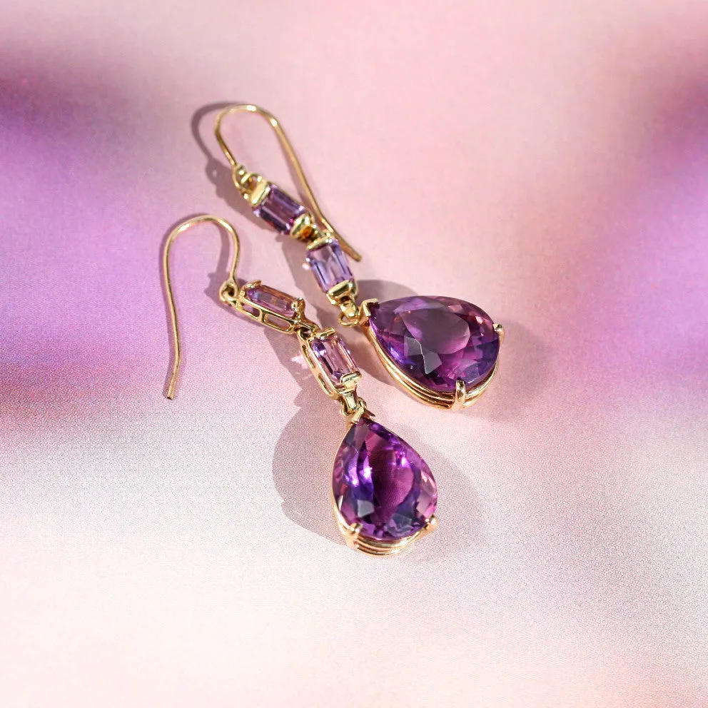 Amethyst Pearshape Chandelier Earrings, 14k