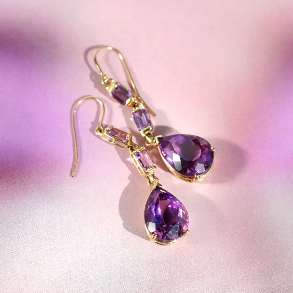 Amethyst Pearshape Chandelier Earrings, 14k