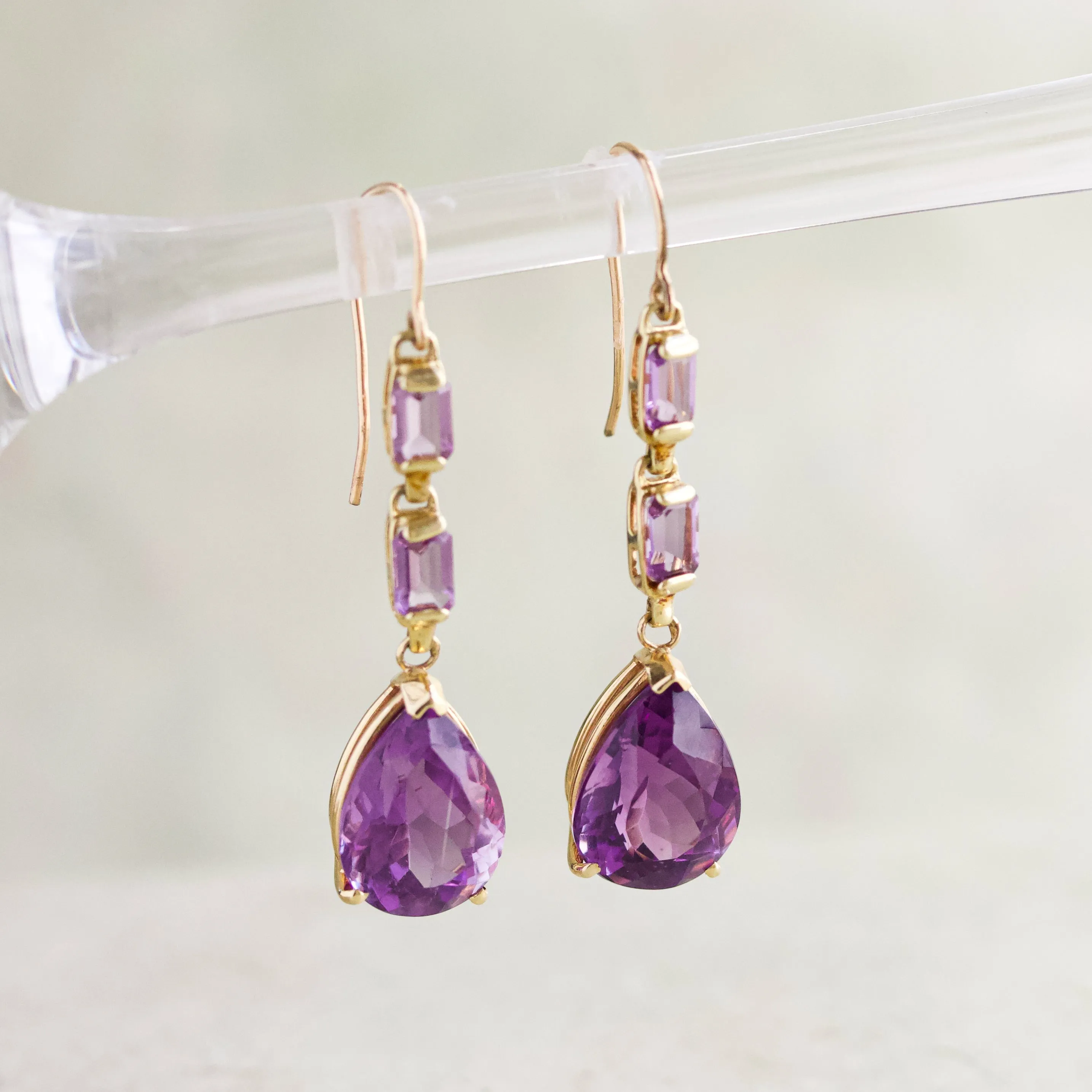 Amethyst Pearshape Chandelier Earrings, 14k