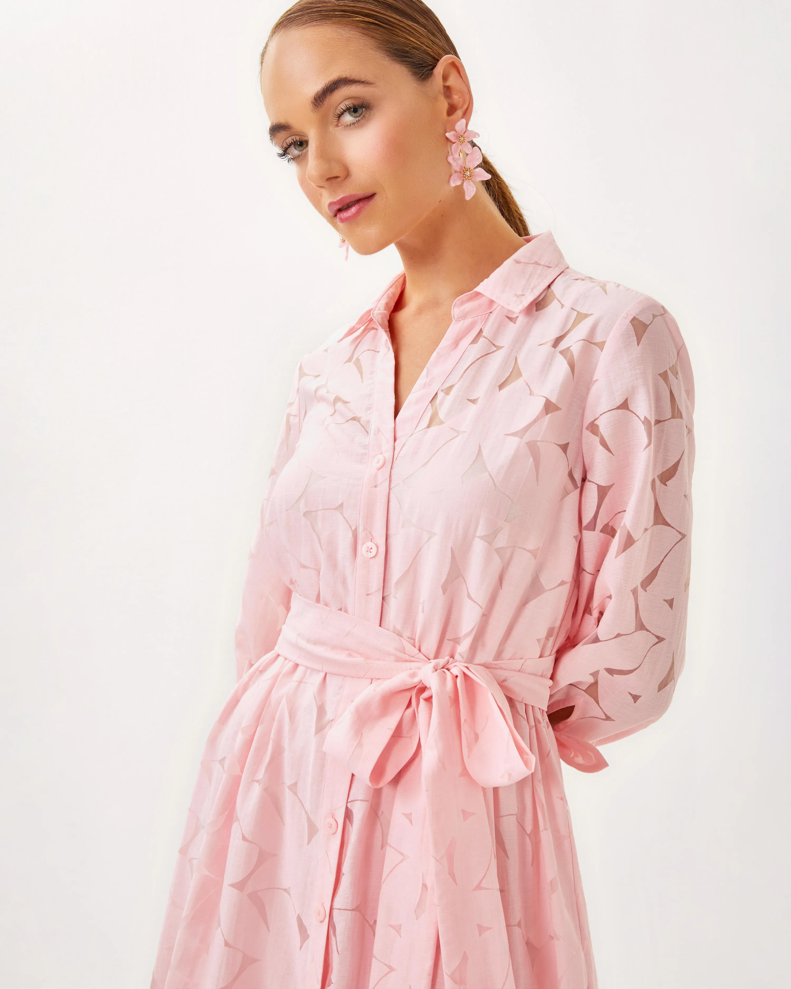 Amrita 3/4 Sleeve Shirt Dress - Pink Muse Flora Faille