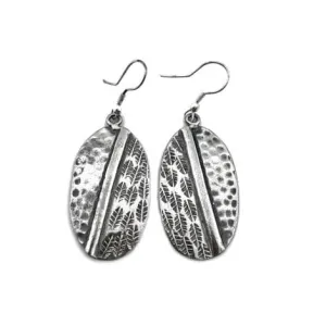 Anju Engraved Dangle Antiqued Silver Plated Earrings with Leaves and Dots Pattern