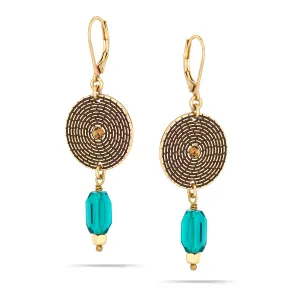 Antique Gold round and Green crystal Drop Earrings #195TL3201 (2C2)