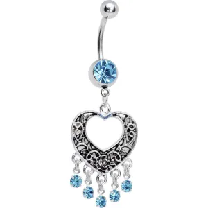 Aqua Gem Hollow Heart Chandelier Belly Ring