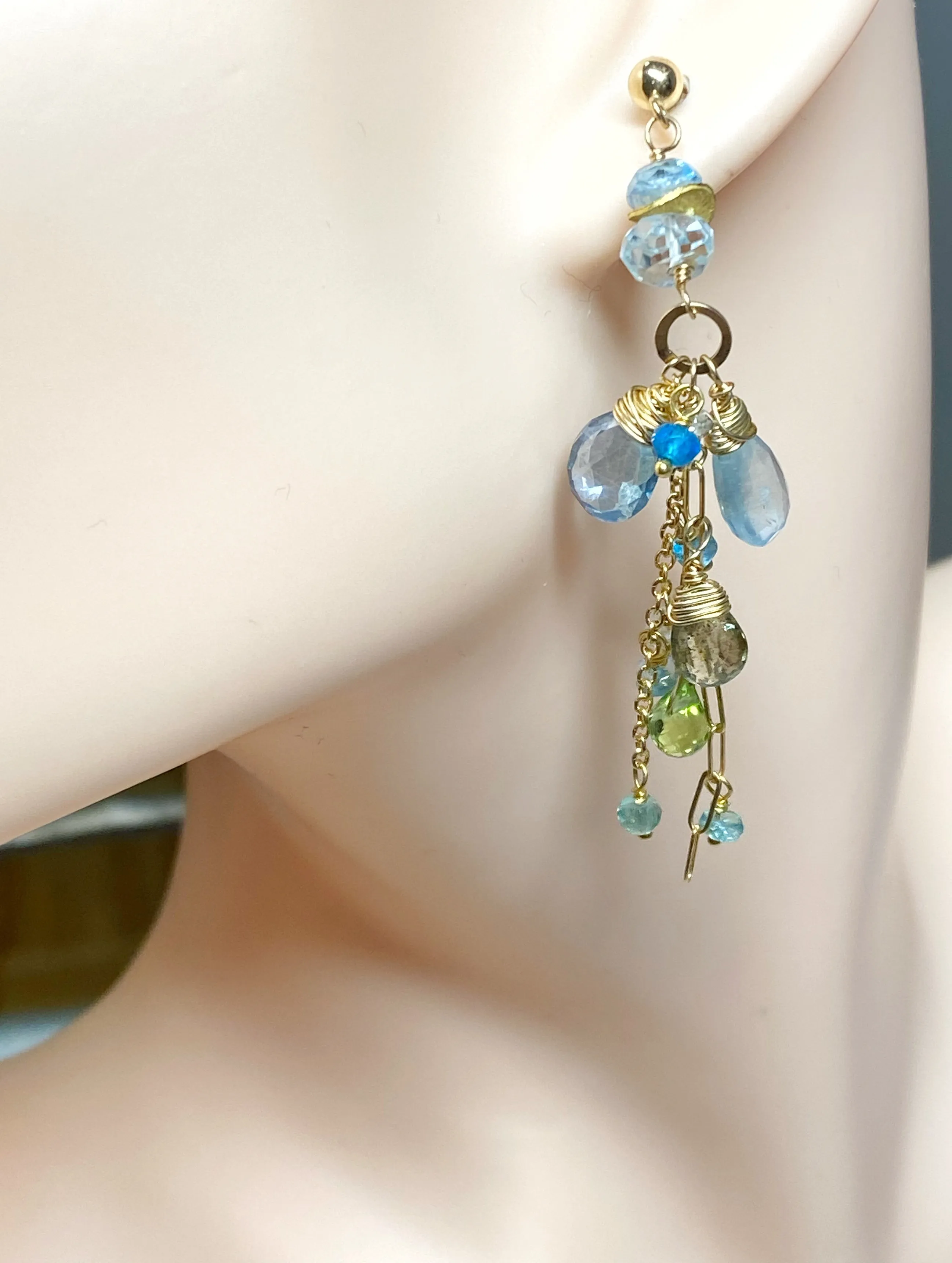 Aquamarine and Gemstone Dangle Long Earrings