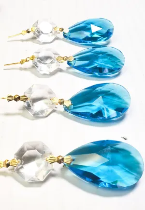 Aquamarine Teardrop Chandelier Crystals with Diamond Cut Octagon