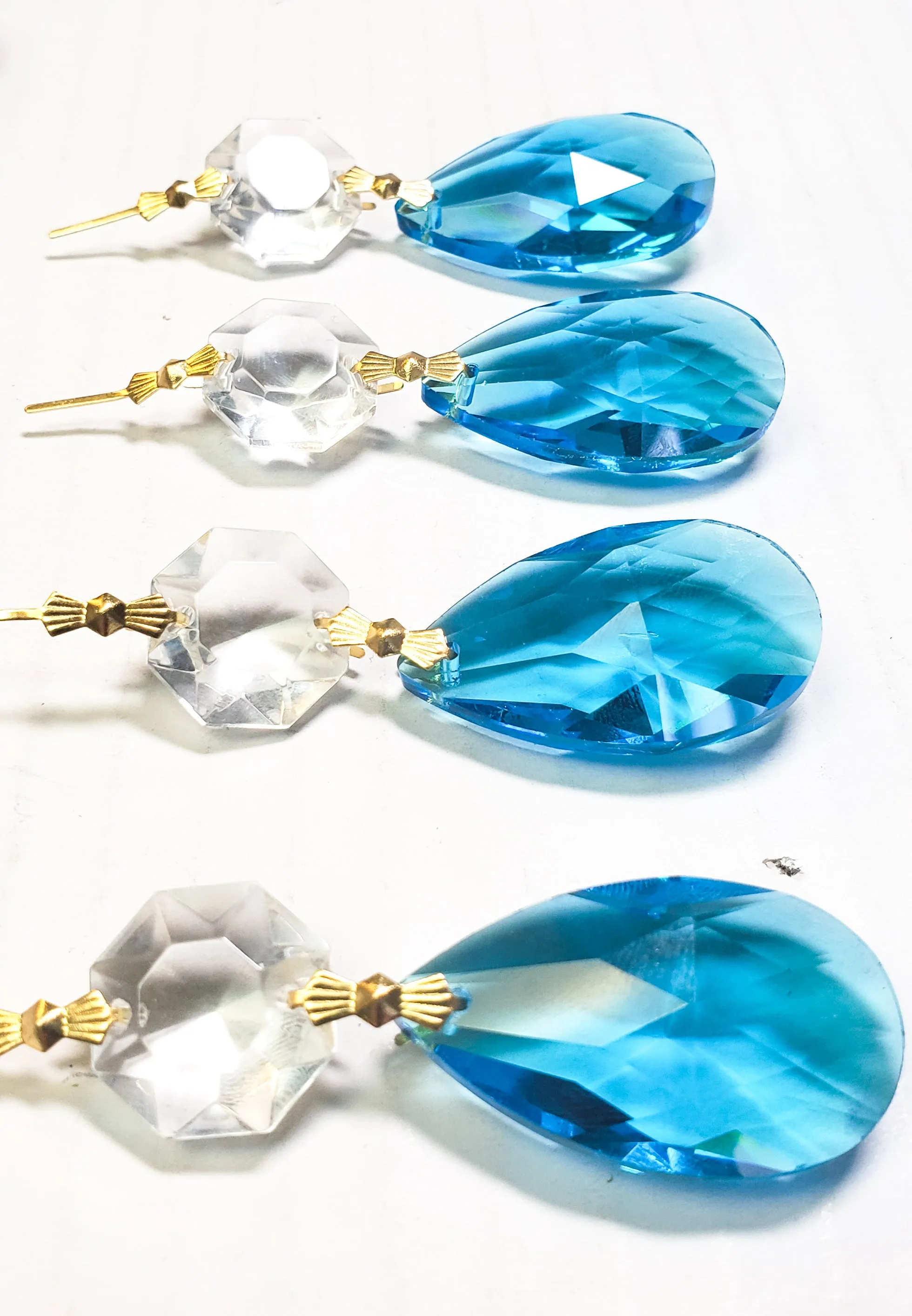 Aquamarine Teardrop Chandelier Crystals with Diamond Cut Octagon