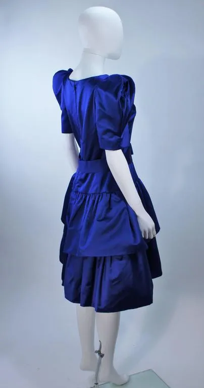 ARNOLD SCAASI Blue Satin Cocktail Dress with Bow Size 8