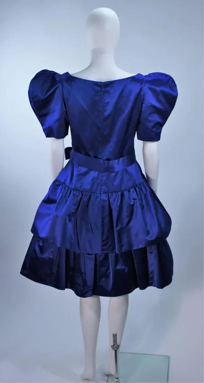 ARNOLD SCAASI Blue Satin Cocktail Dress with Bow Size 8