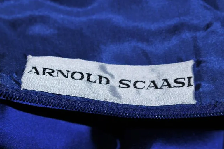 ARNOLD SCAASI Blue Satin Cocktail Dress with Bow Size 8
