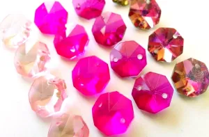 Assorted Pinks Set Octagon Beads, 14mm Chandelier Crystals Prisms Pack of 16
