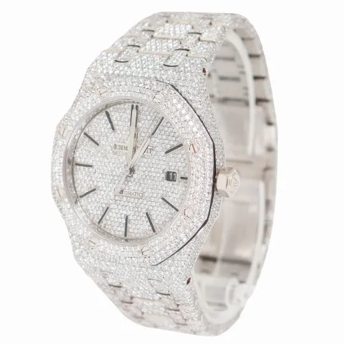 Audemars Piguet Men's Royal Oak Stainless Steel 41mm Custom ICED OUT Pave Dial Watch