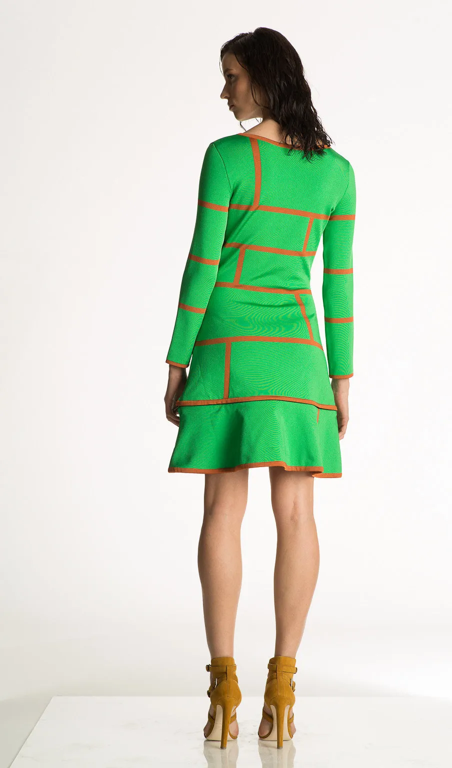 Audrey - Fit and Flare, Geometric Pattern, Black or Emerald Green Dress
